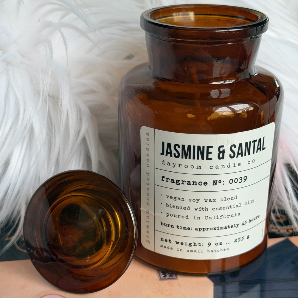 Vegan Soy Wax Blend | Amber Glass Jasmine & Santal 9oz Candle